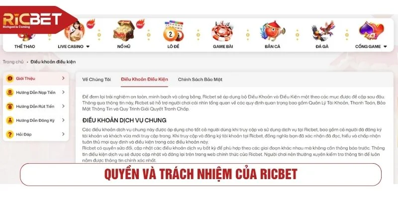 Điều Khoản Dịch Vụ RICBET Cam Kết Minh Bạch Cho Người Chơi Nhà cái có quyền chỉnh sửa điều khoản dịch vụ theo định hướng phát triển