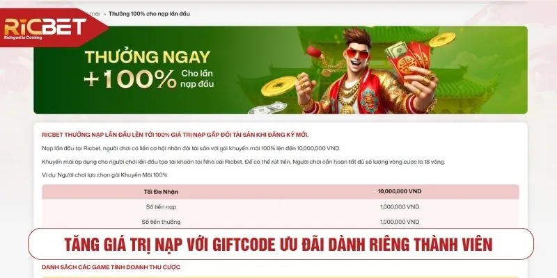Tăng giá trị nạp với Giftcode ưu đãi dành riêng thành viên