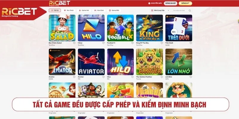Tất cả game đều được cấp phép và kiểm định minh bạch